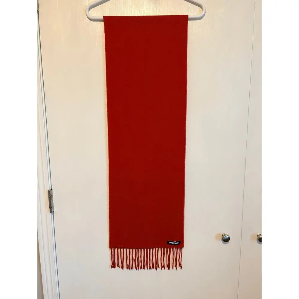 Lands' End Red CashTouch Scarf Fringe Rectangle Unisex Long Outdoor Gorpcore